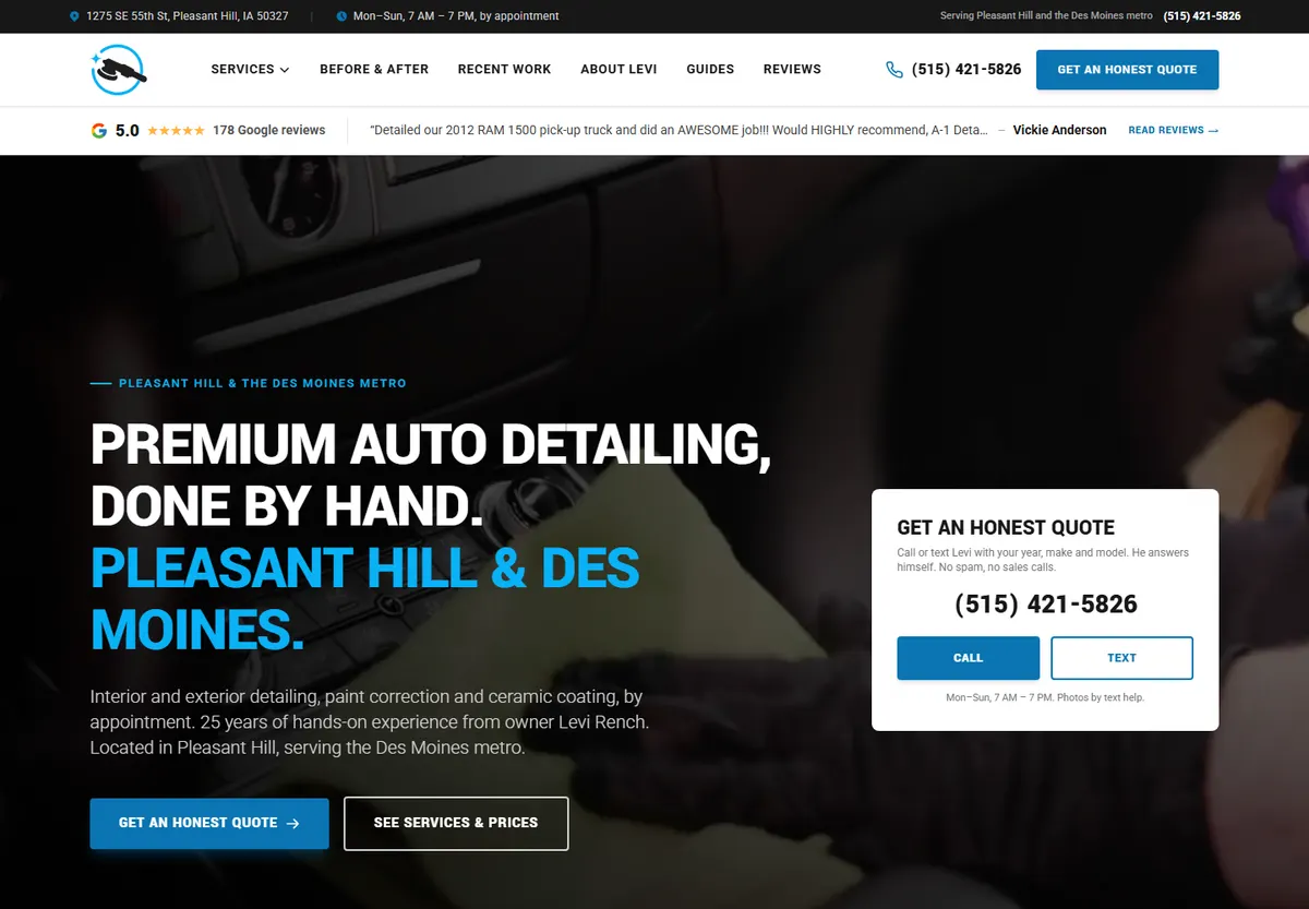 Auto Detailing website example — A-1 Auto Detailing