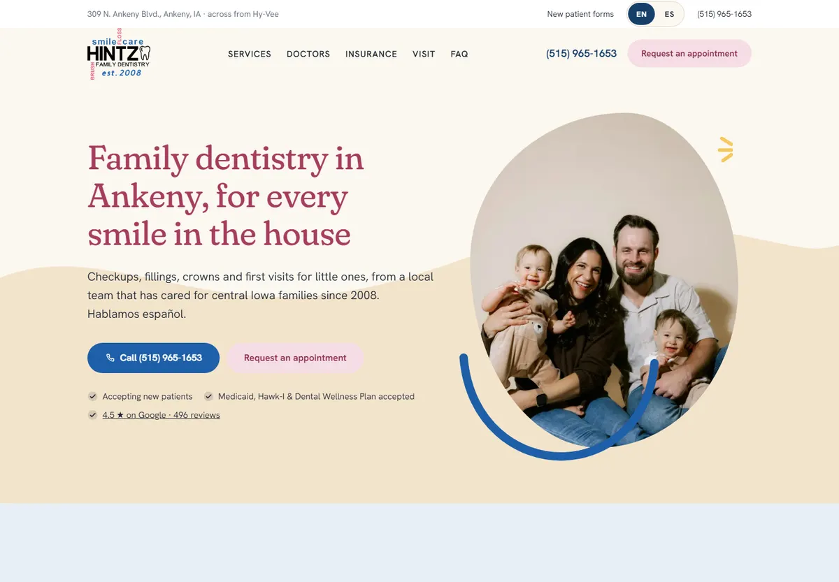 Hintz Family Dentistry website homepage
