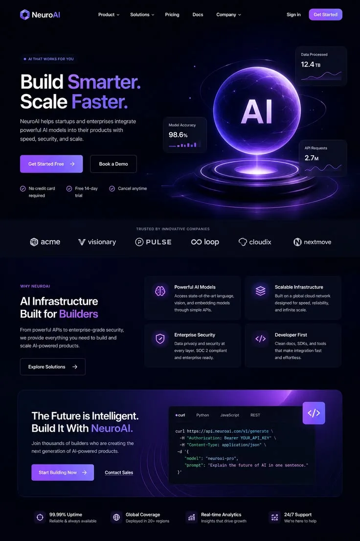 AI SaaS website example — Typical agency
